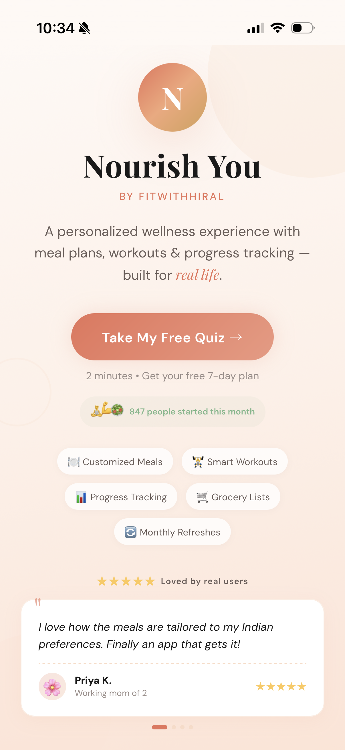 NourishYou landing screen